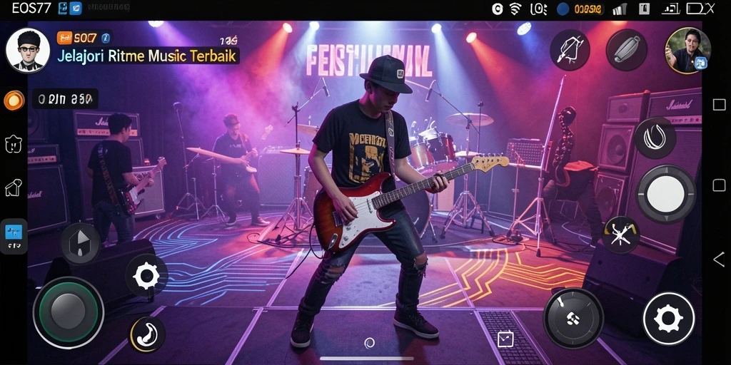 Tampilan gameplay menarik dengan berbagai pilihan lagu musik.