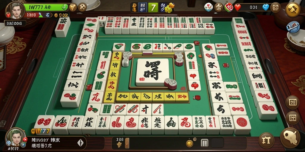 Screenshot IW777 menampilkan gameplay Mahjong yang seru dan mendebarkan.