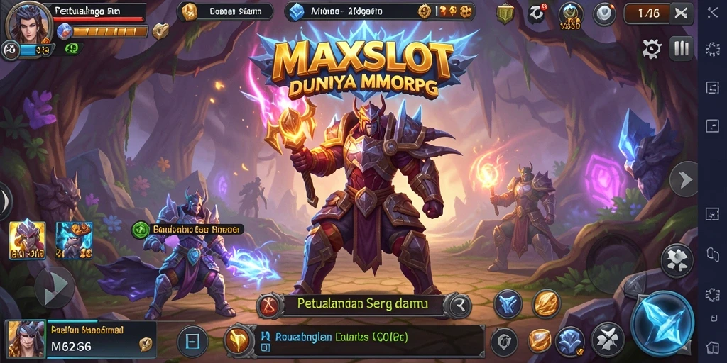 Screenshot utama MAXSLOT menunjukkan aksi gameplay MMORPG yang mendebarkan.