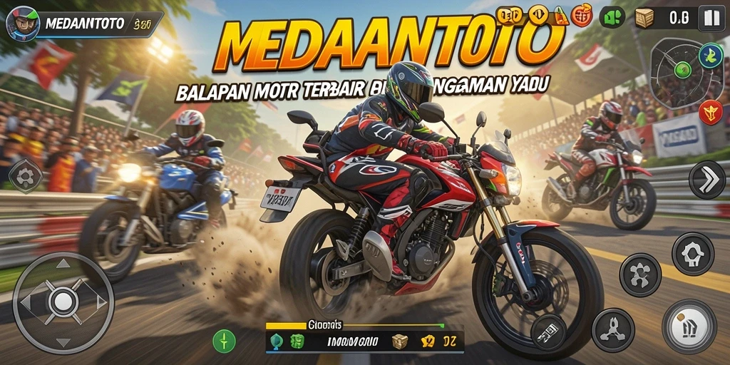 Tangkapan layar gameplay <strong>MEDANTOTO</strong> yang menampilkan aksi balapan motor yang cepat dan seru.
