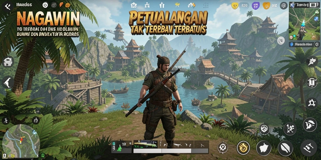 Tangkapan layar gameplay NAGAWIN dengan pemandangan dunia terbuka yang luas.