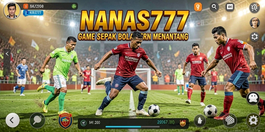 Tampilan gameplay NANAS777 saat pertandingan sepak bola intens.
