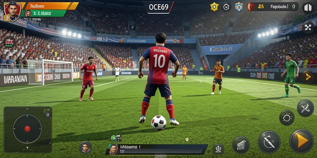 Screenshot OCE69 menampilkan pertarungan intens di lapangan sepak bola.