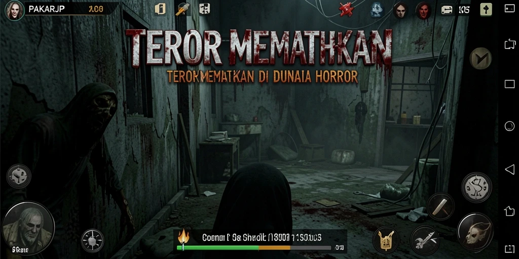 Screenshot menampilkan gameplay menakutkan dan suasana horror yang menyeramkan.
