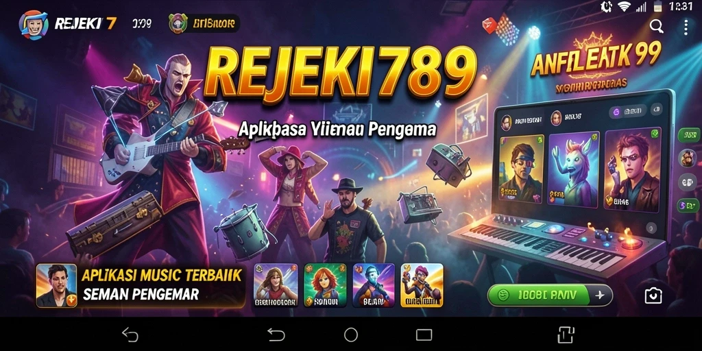 Screenshot gameplay REJEKI789 dengan tampilan antarmuka aplikasi musik.