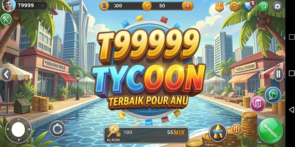 Screenshot gameplay T9999 yang menunjukkan strategi bisnis yang dinamis.