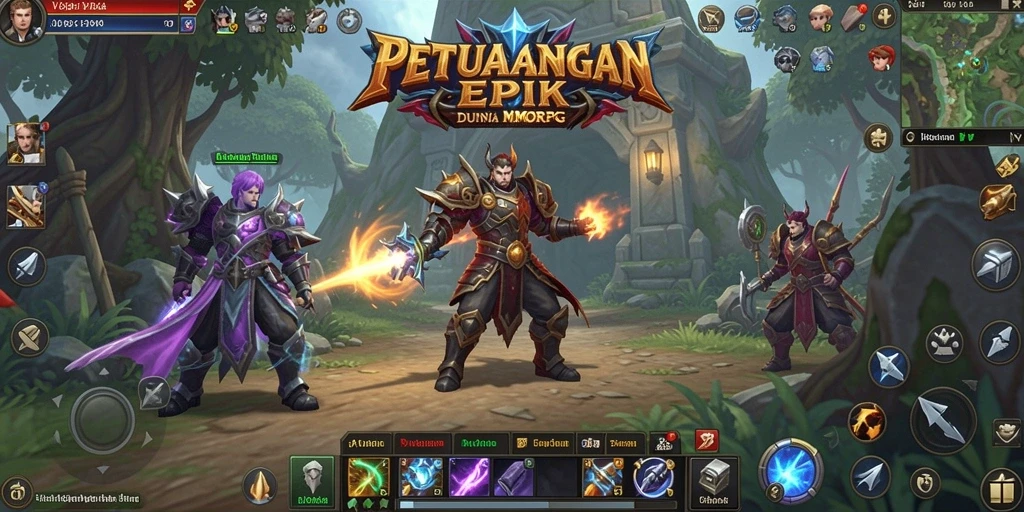 Screenshot utama V89 menampilkan pemain sedang bertempur dalam pertempuran epik MMORPG.